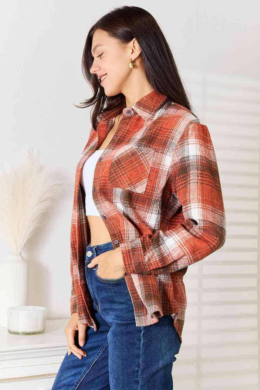 Trendsi Plaid Button-Up Shirt Long Sleeve Women's Casual Top