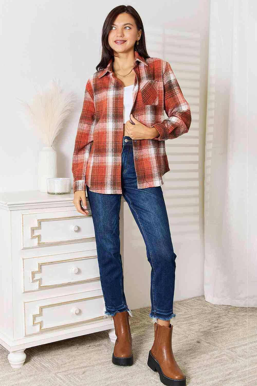 Trendsi Plaid Button-Up Shirt Long Sleeve Women's Casual Top