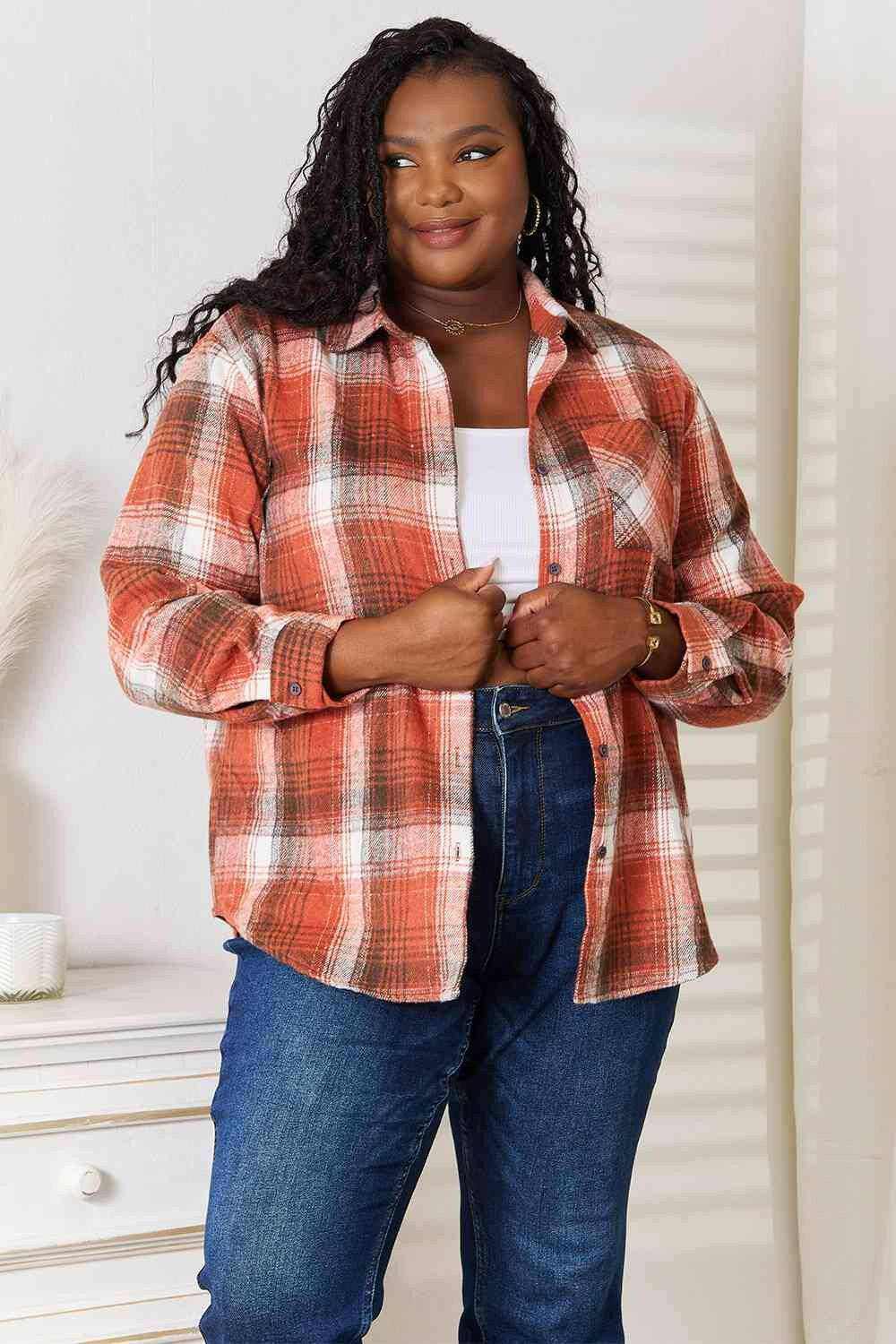 Trendsi Plaid Button-Up Shirt Long Sleeve Women's Casual Top