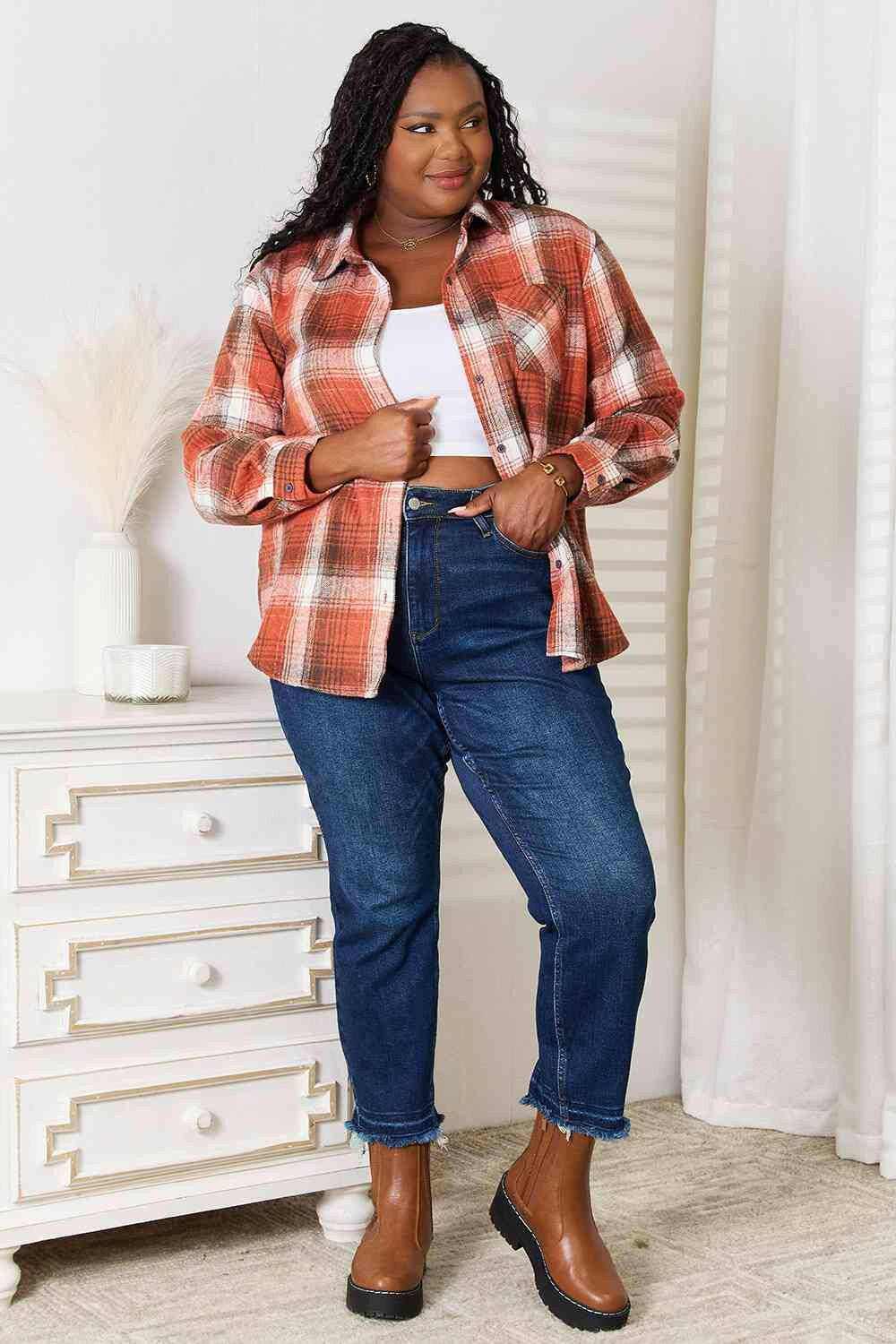Trendsi Plaid Button-Up Shirt Long Sleeve Women's Casual Top
