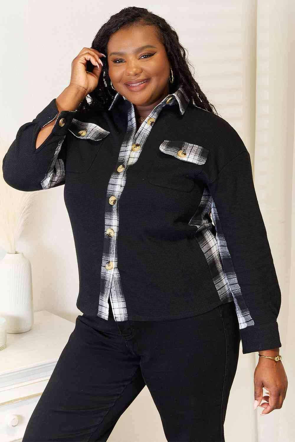 Chaqueta de Exterior Tendencias a Cuadros Caída de Hombro Chaqueta Casual de Mujer