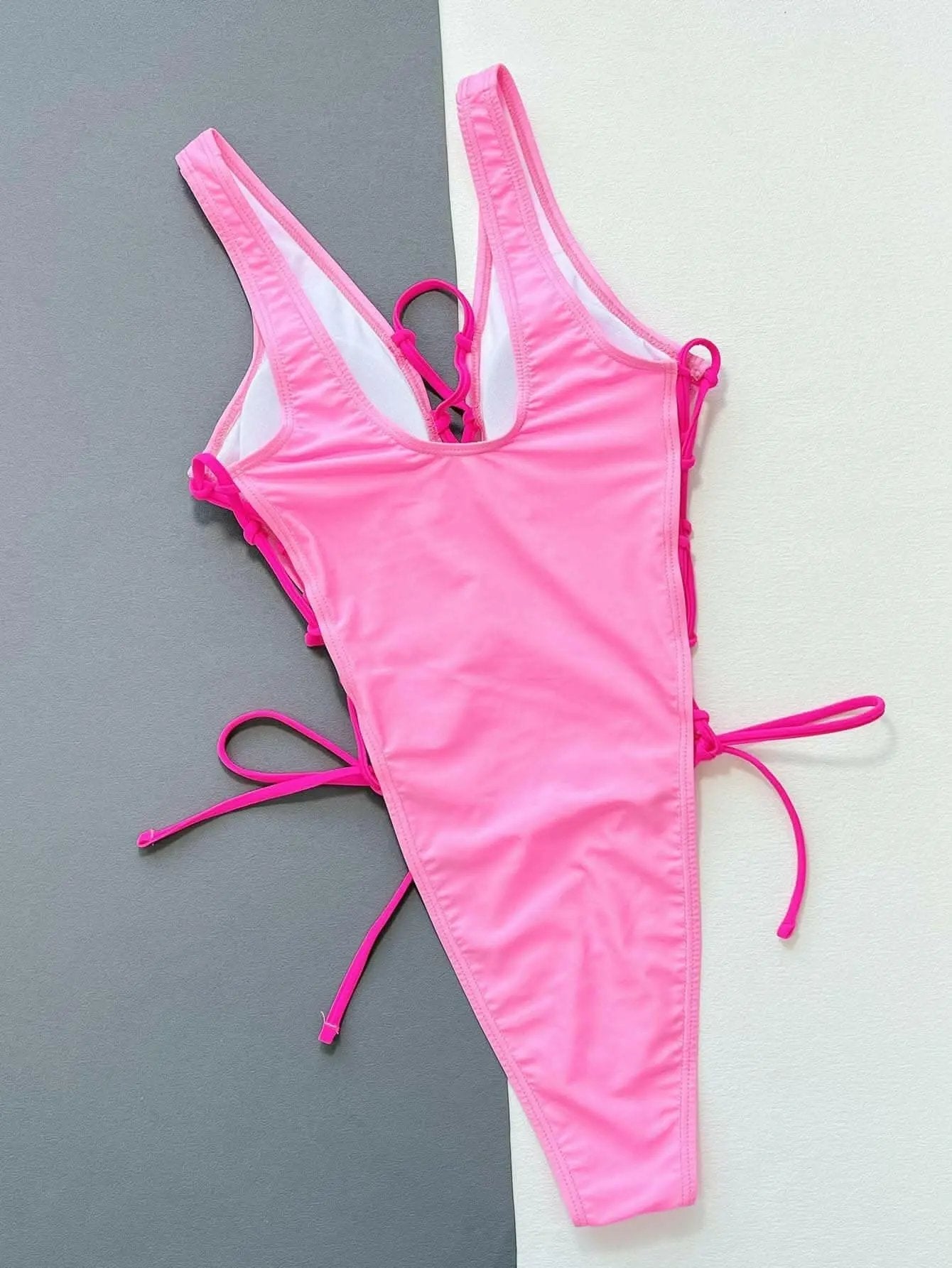 T-Shirts Trendsi swimwear - Chic plunge neck lace-up swimsuit
