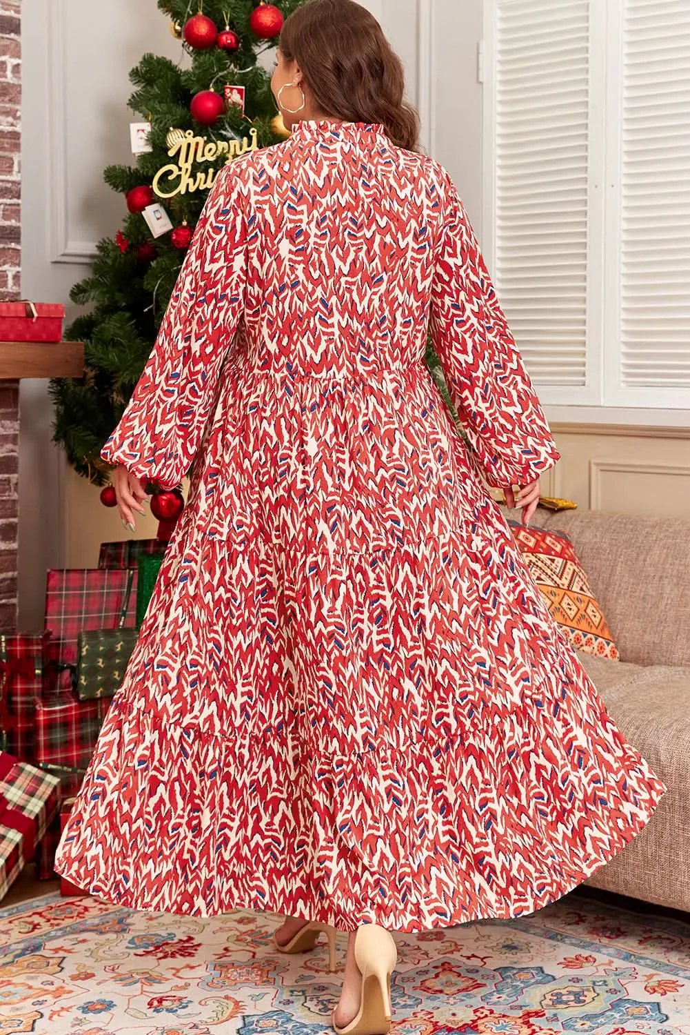 Dresses Love Salve Abstract Maxi Dress Women's Plus Size V-Neck Chic Daily Wear