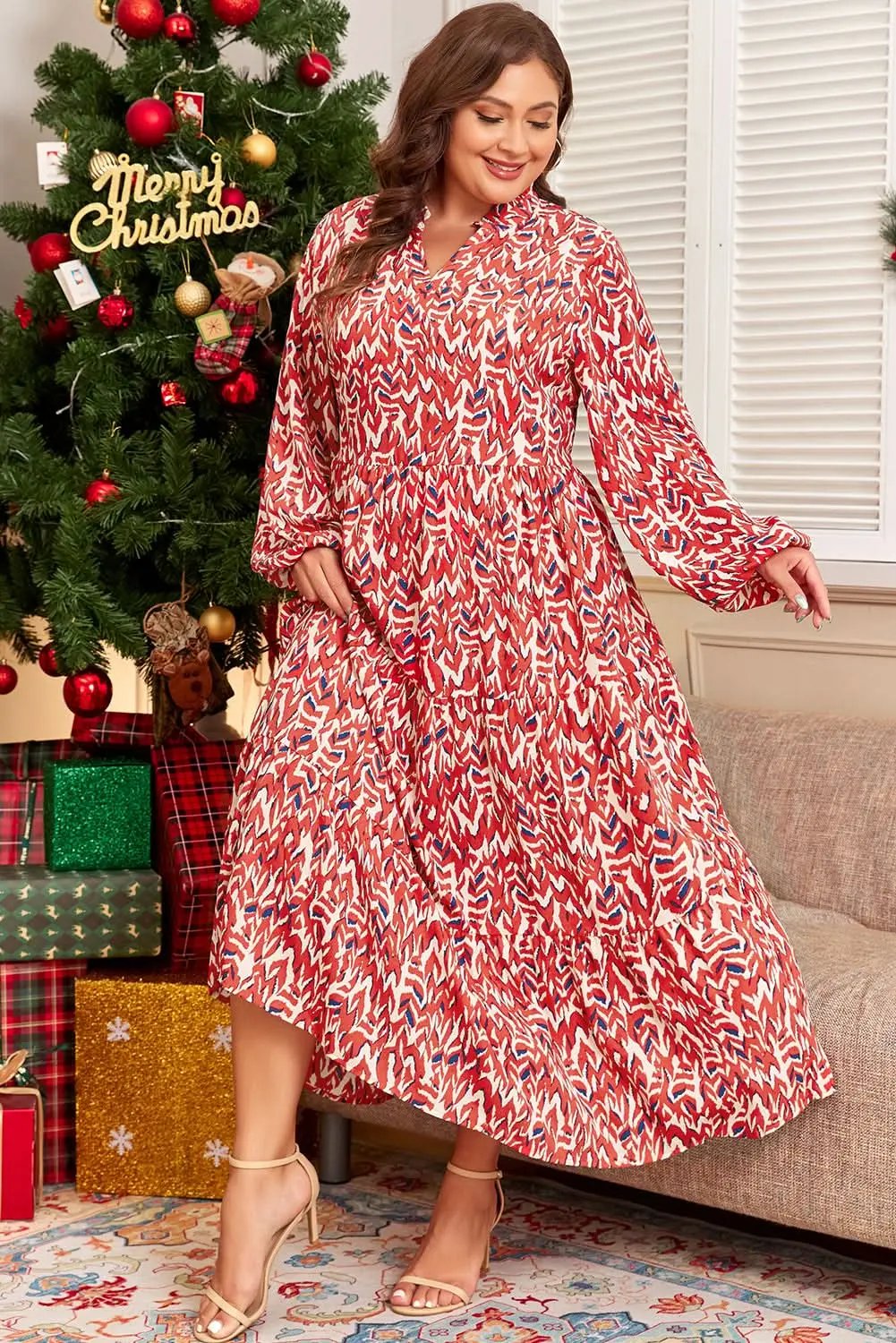 Dresses Love Salve Abstract Maxi Dress Women's Plus Size V-Neck Chic Daily Wear