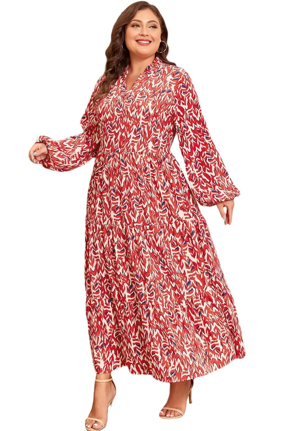 Dresses Love Salve Abstract Maxi Dress Women's Plus Size V-Neck Chic Daily Wear