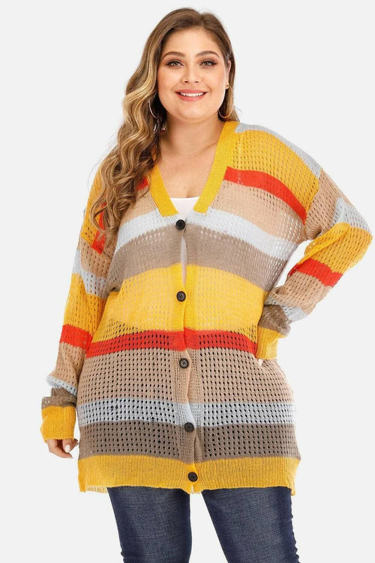 Trendsi Plus Size Color Block Cardigan — Chic Knit Layering