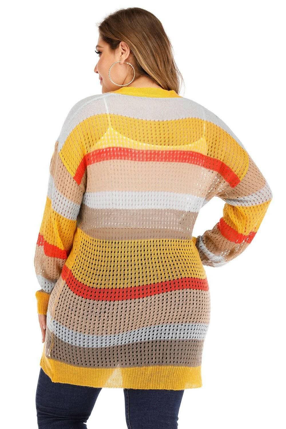 Trendsi Plus Size Color Block Cardigan — Chic Knit Layering
