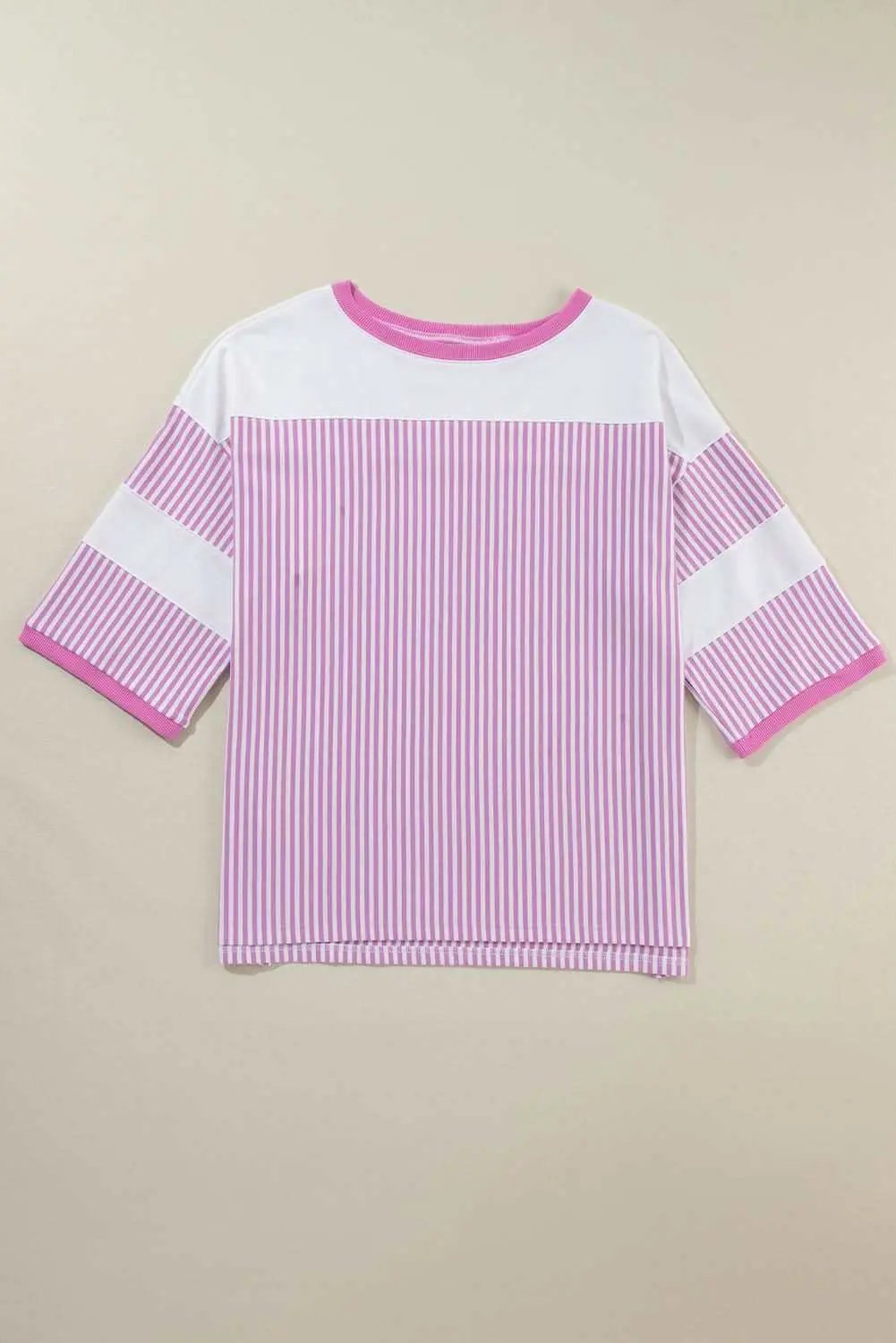 T-Shirts Love Salve Plus Size Pink Stripe Daily Wear Tee Women's Casual Summer Top