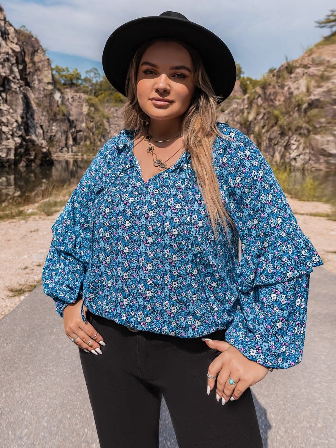 Accessories Trendsi Chic plus size ruffled tie blouse