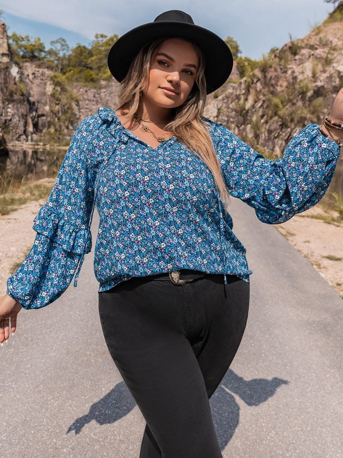 Accessories Trendsi Chic plus size ruffled tie blouse