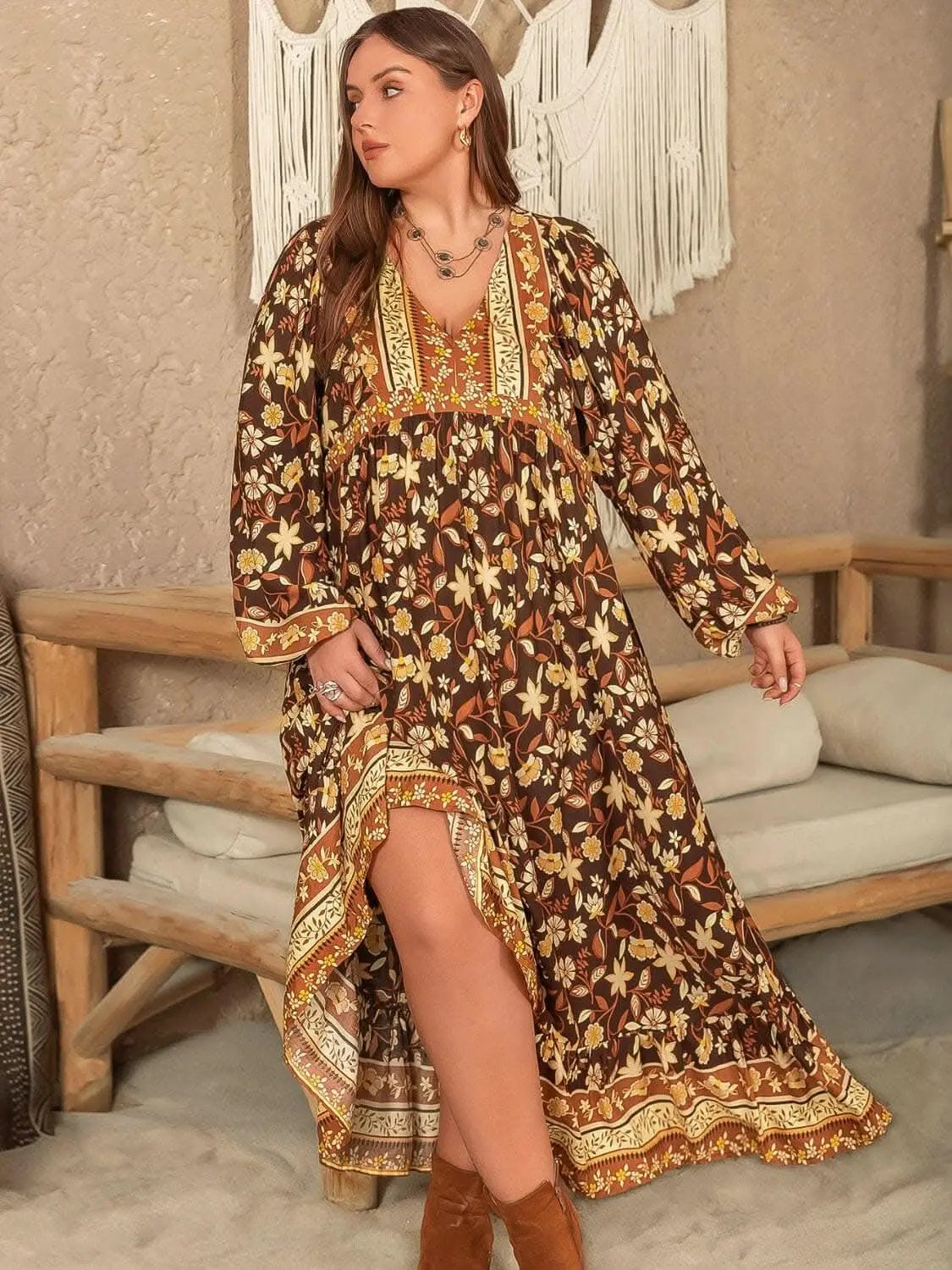 Dresses Trendsi V-Neck Balloon Sleeve Mini Dress Plus Size Women