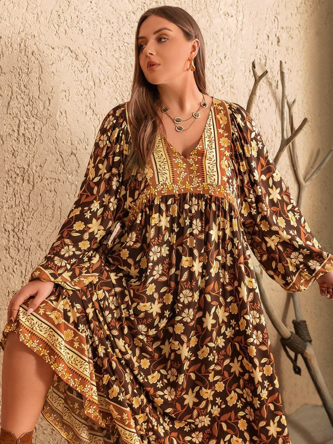 Dresses Trendsi V-Neck Balloon Sleeve Mini Dress Plus Size Women