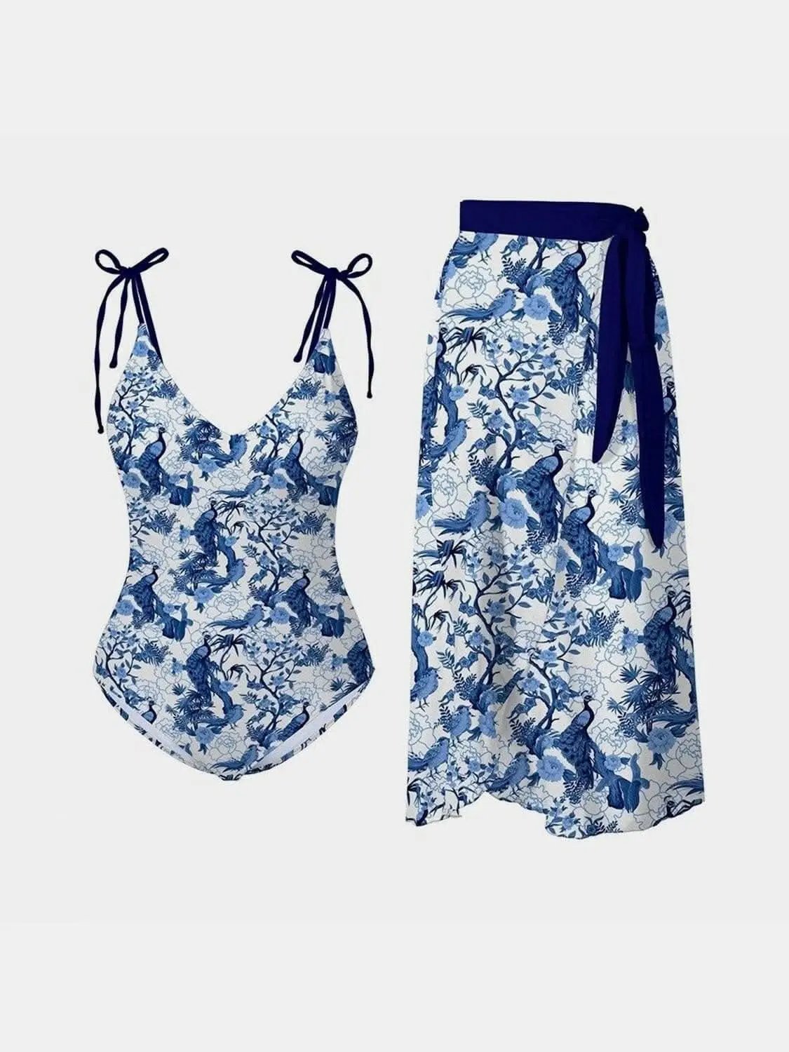 Camisetas Trendsi trajes de baño - Elegante conjunto de bikini estampado con falda