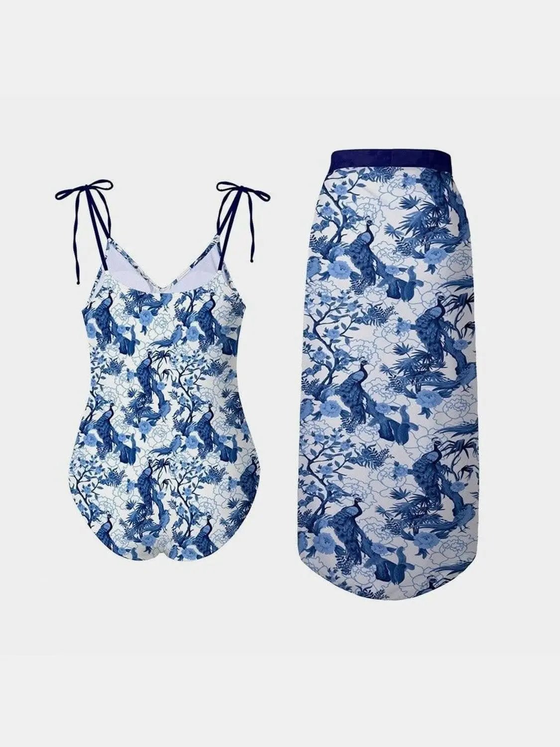 Camisetas Trendsi trajes de baño - Elegante conjunto de bikini estampado con falda