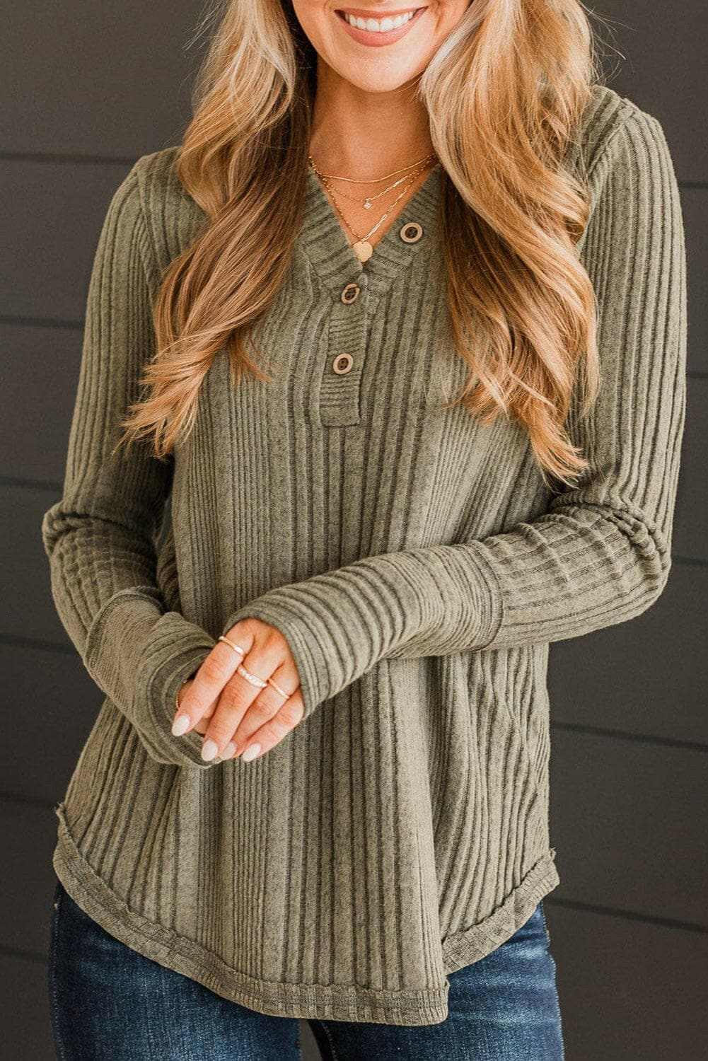 Blouses Trendsi Chic Ribbed Long Sleeve Blouse - Women's Top