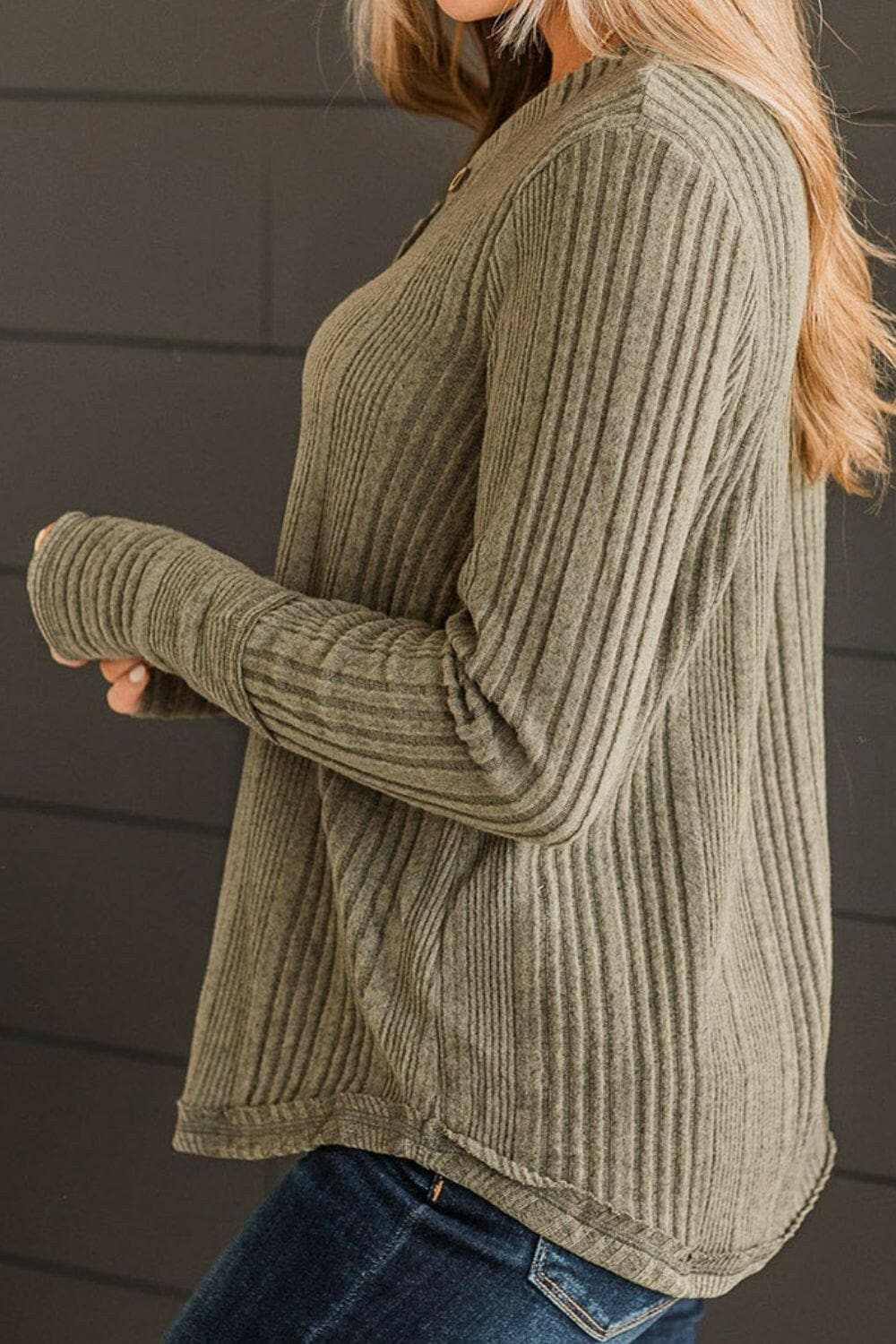 Blouses Trendsi Chic Ribbed Long Sleeve Blouse - Women's Top