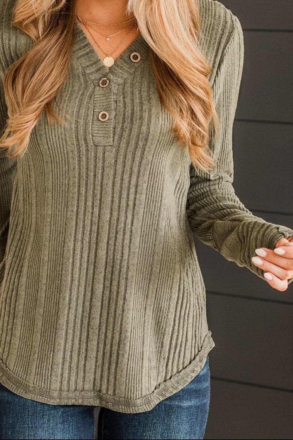 Blouses Trendsi Chic Ribbed Long Sleeve Blouse - Women's Top