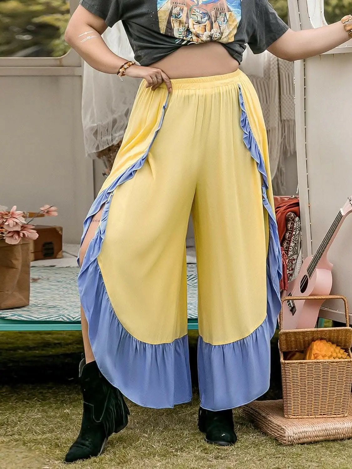 Trendsi Plus Ruffled Wide Leg Pants — Chic Casual Style