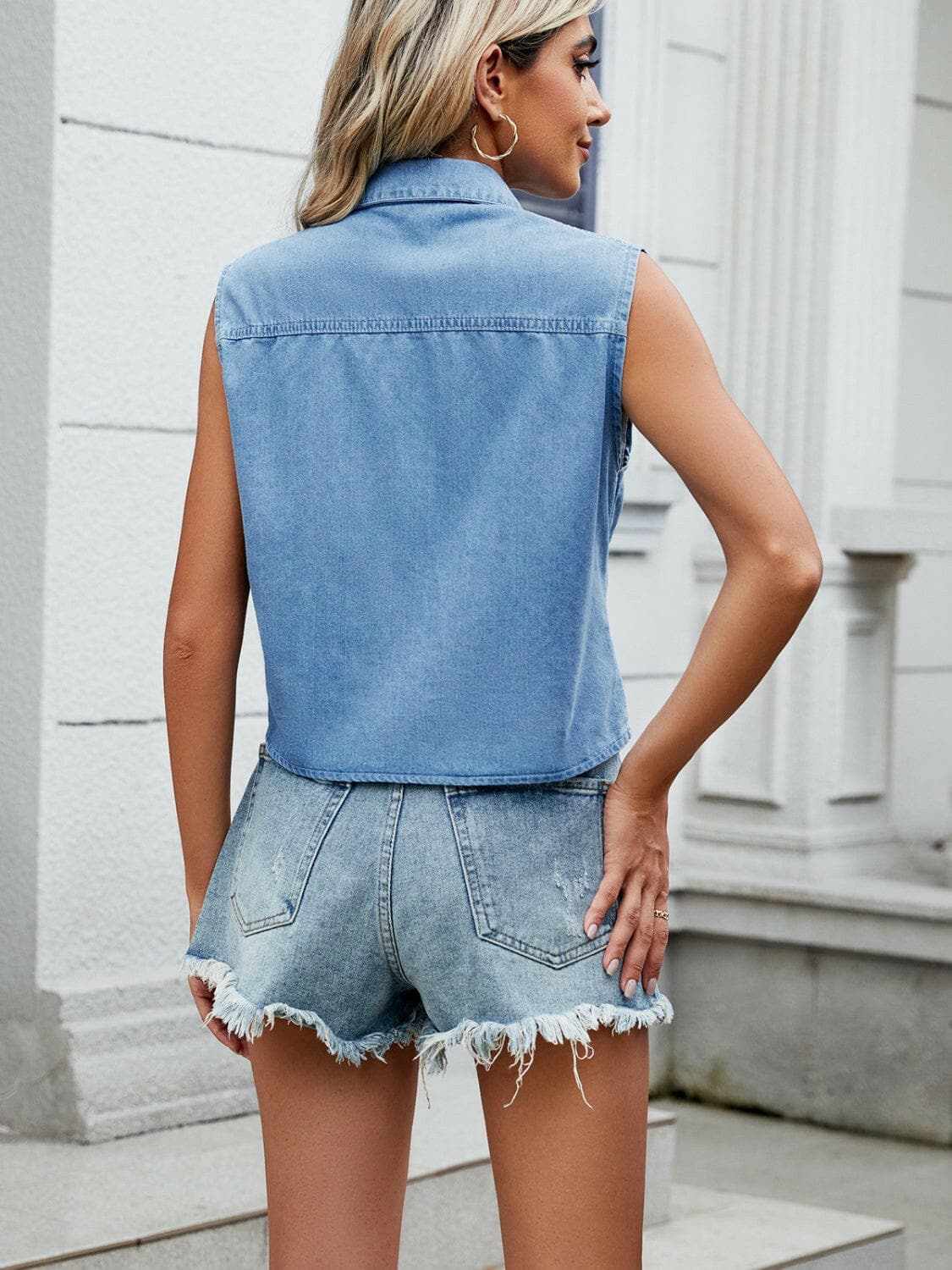 Accessories Trendsi Premium Chic sleeveless denim top - collared neck