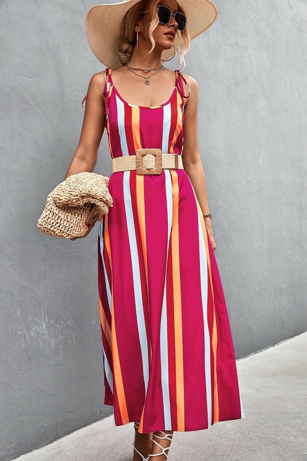 ¡Los vestidos Trendsi acaban de llegar! - Elegante vestido a rayas sin mangas