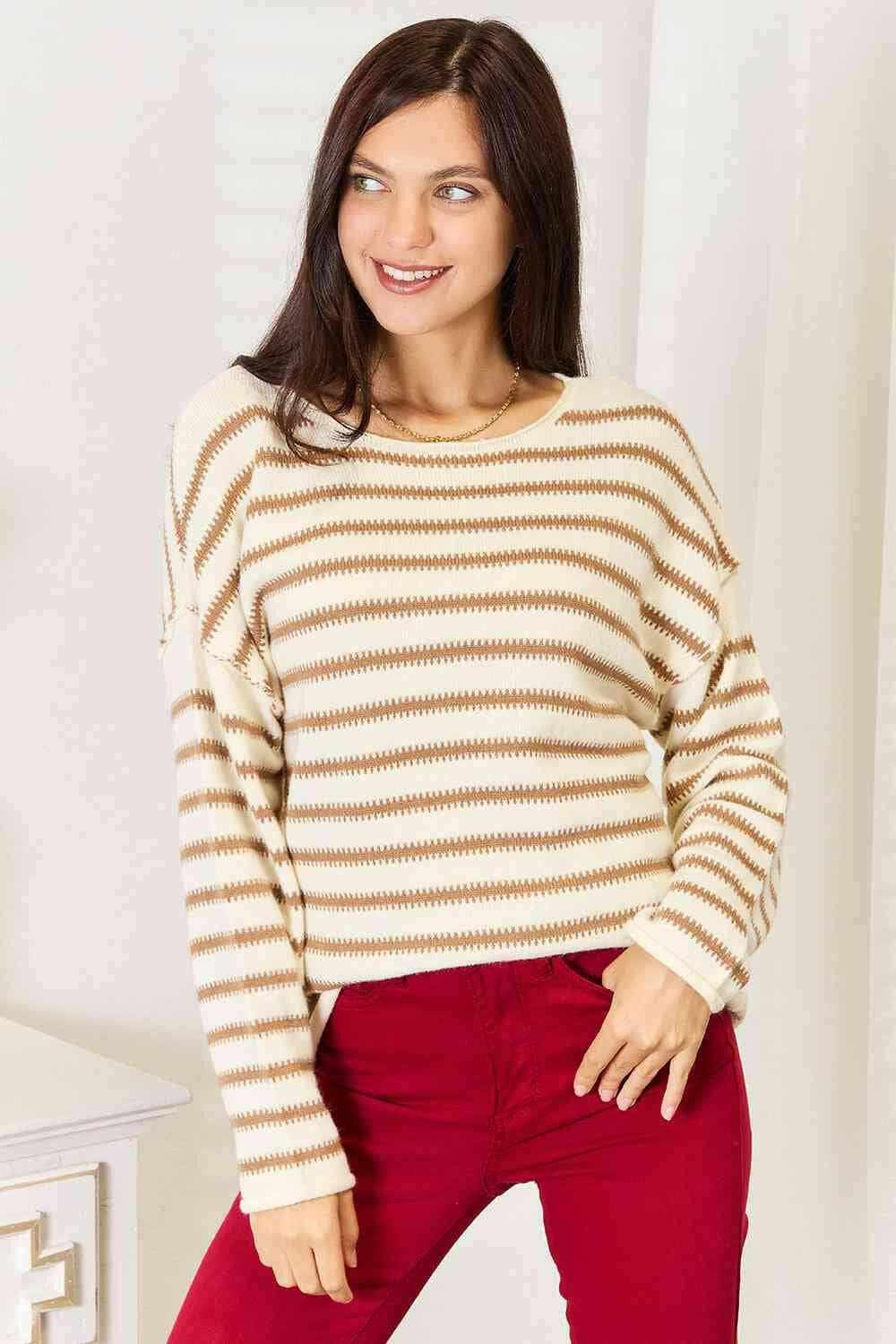Women's Knit Sweater Trendsi Women's Striped Knit Sweater Boat Neck Long Sleeve