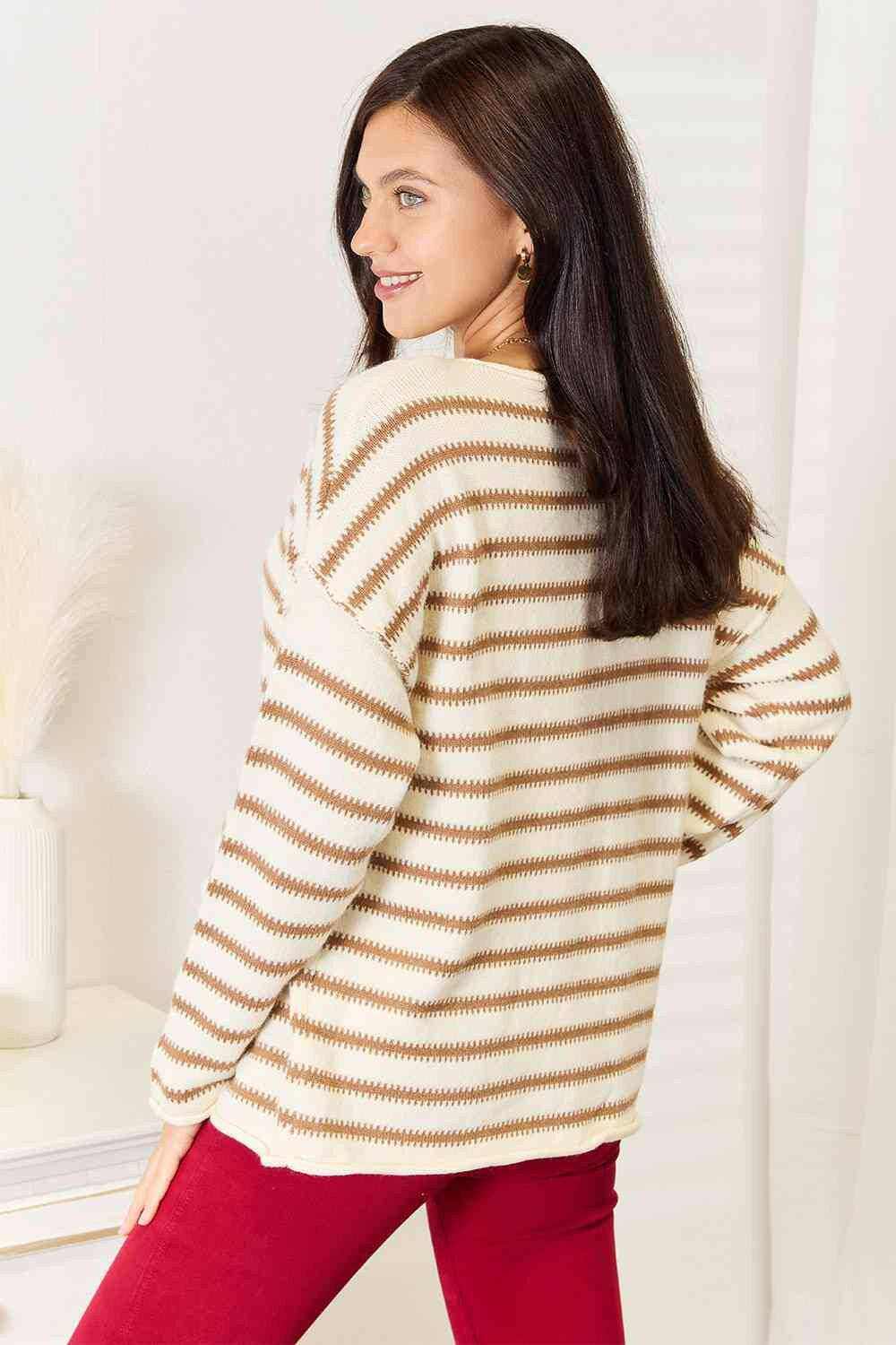 Women's Knit Sweater Trendsi Women's Striped Knit Sweater Boat Neck Long Sleeve