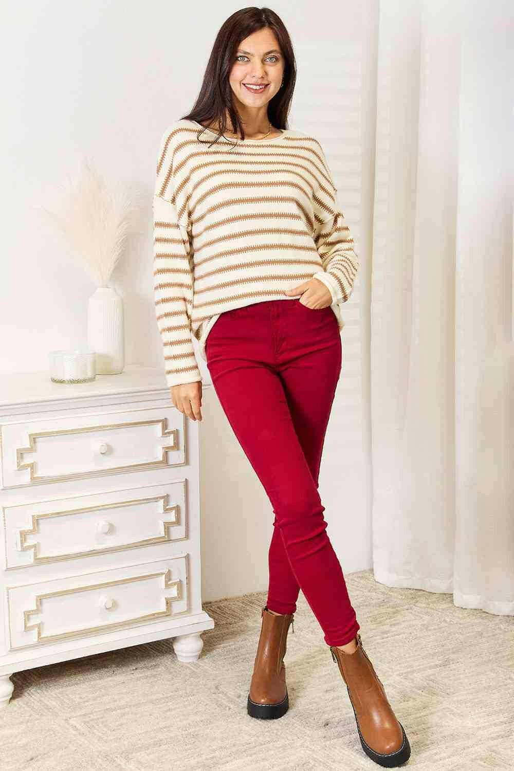 Women's Knit Sweater Trendsi Women's Striped Knit Sweater Boat Neck Long Sleeve