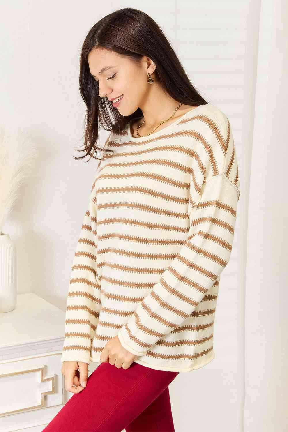 Women's Knit Sweater Trendsi Women's Striped Knit Sweater Boat Neck Long Sleeve