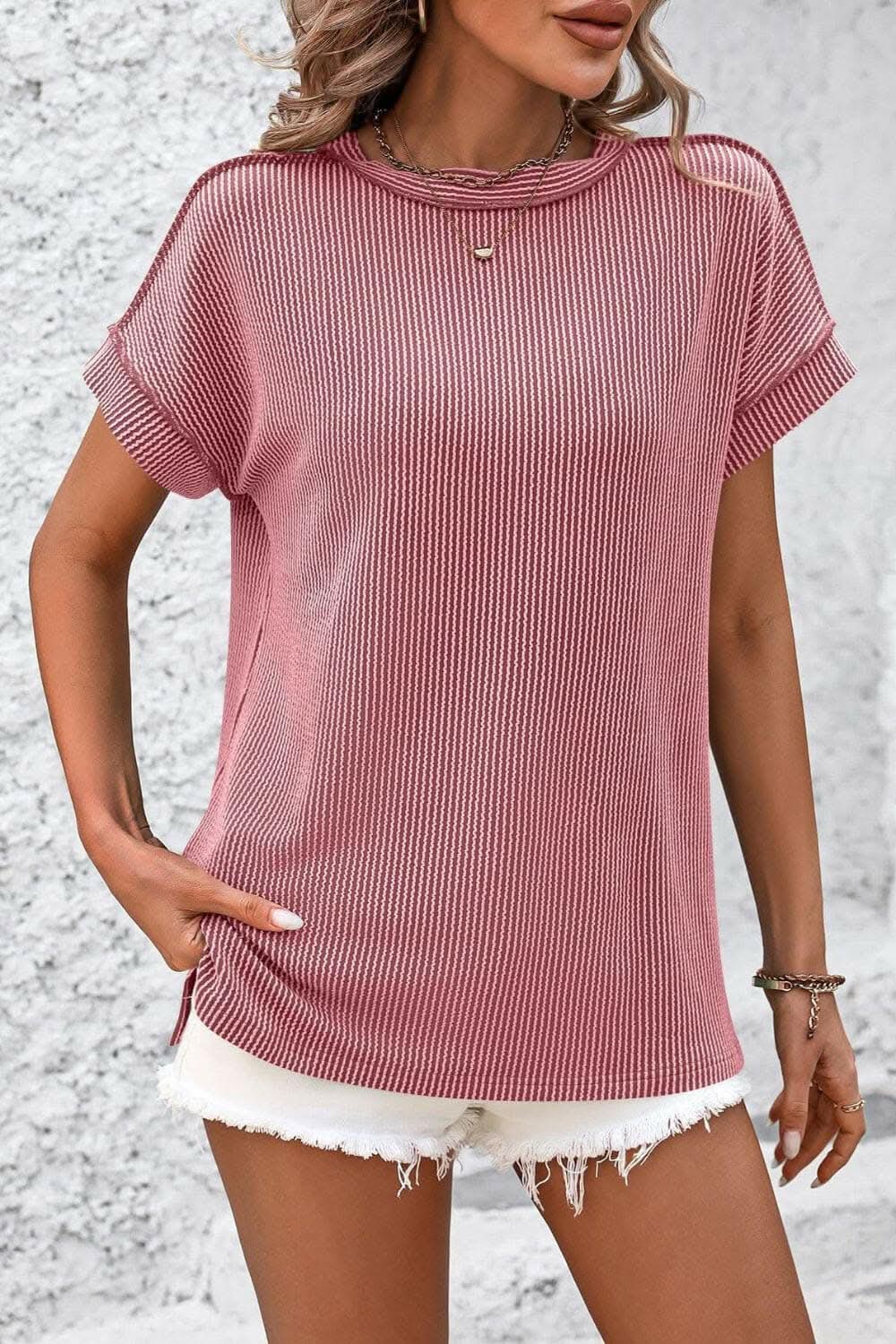 T-Shirts Trendsi just arrived - Chic striped ribbed tee with seams