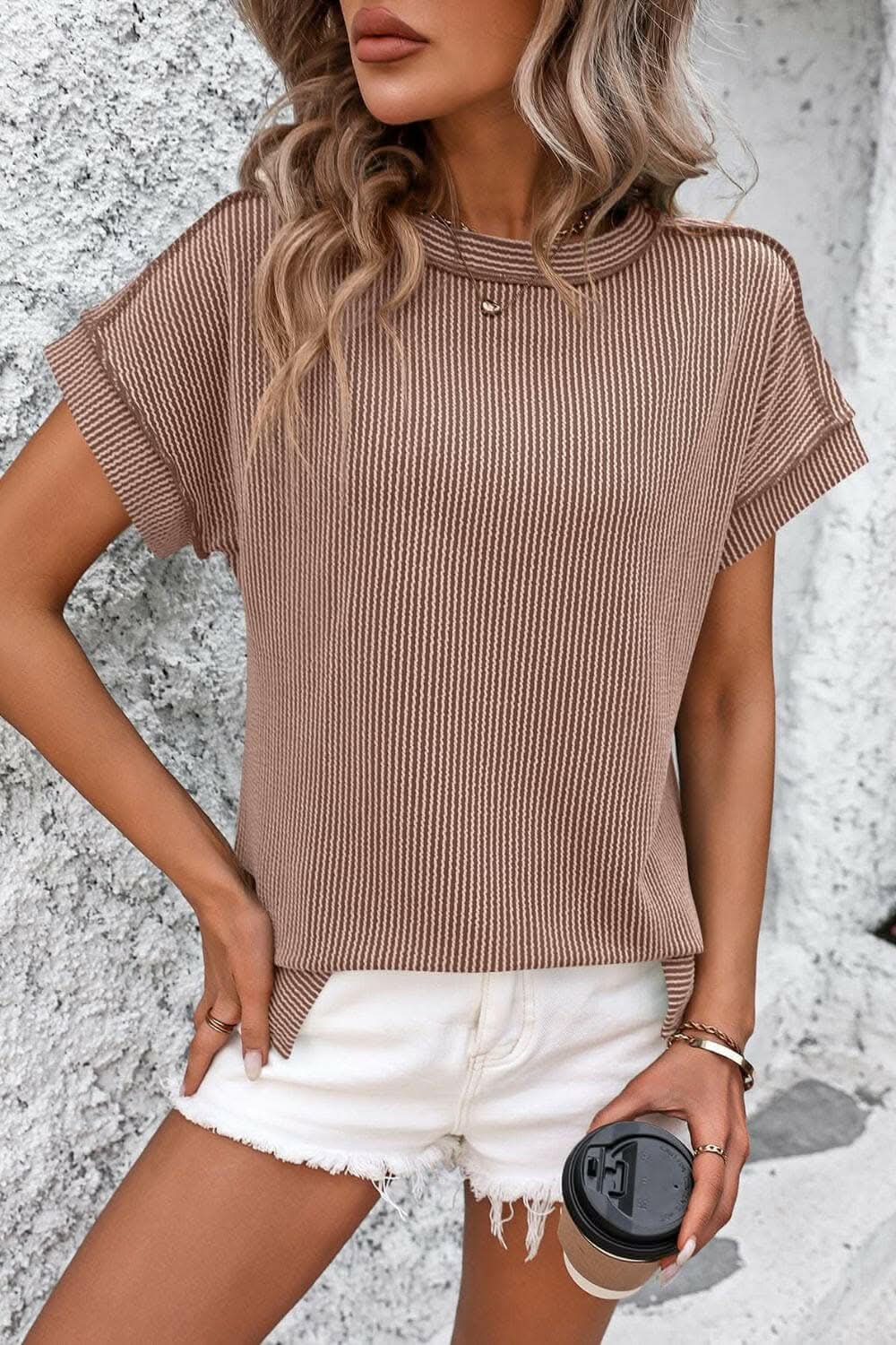 T-Shirts Trendsi just arrived - Chic striped ribbed tee with seams