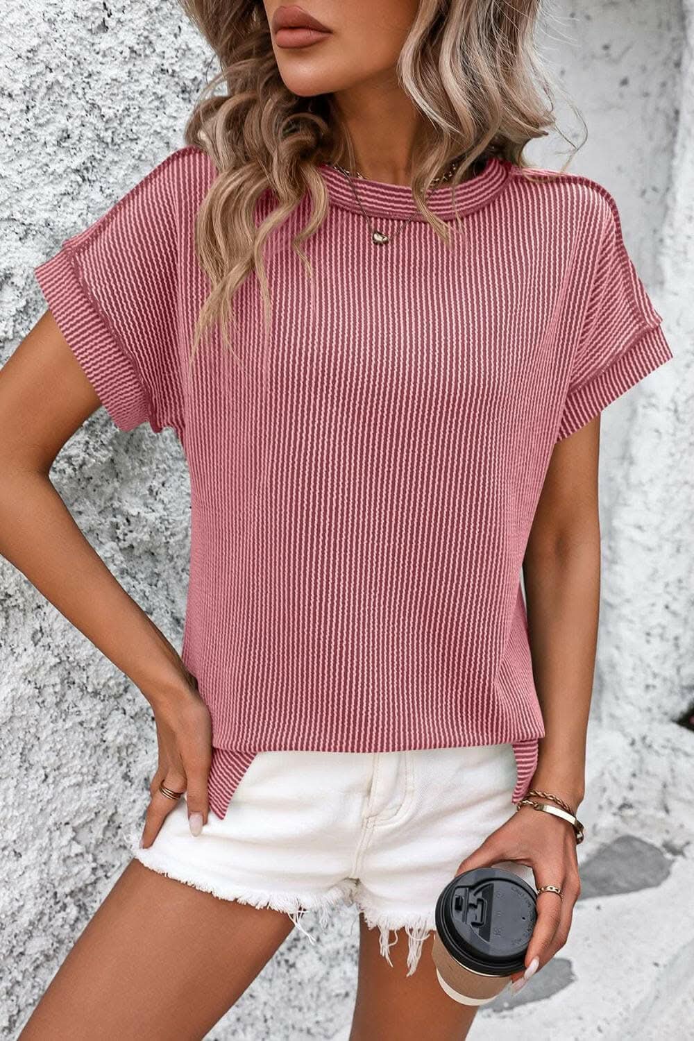 T-Shirts Trendsi just arrived - Chic striped ribbed tee with seams