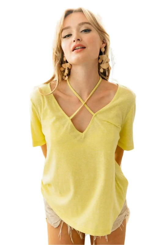 Camiseta T-Shirts Trendsi Tied Tee para mujer, casual, para el día a día, suave y elegante