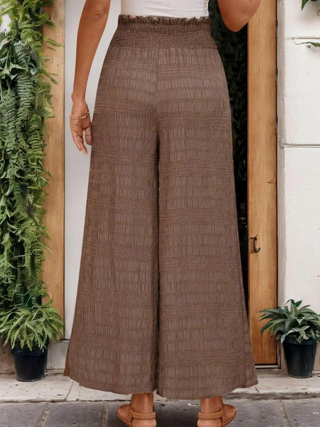 Trendsi Wide Leg Pants Brown with Tied Waist