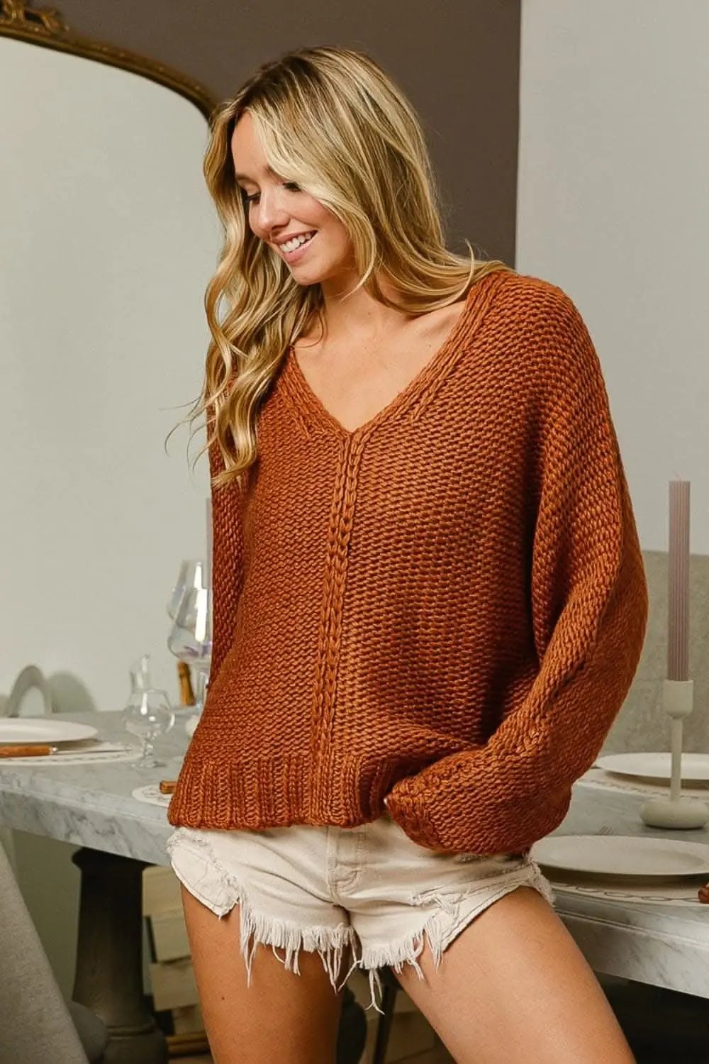Women's Sweater - V-Neck Cable Knit - Soft Winter Fashion Top