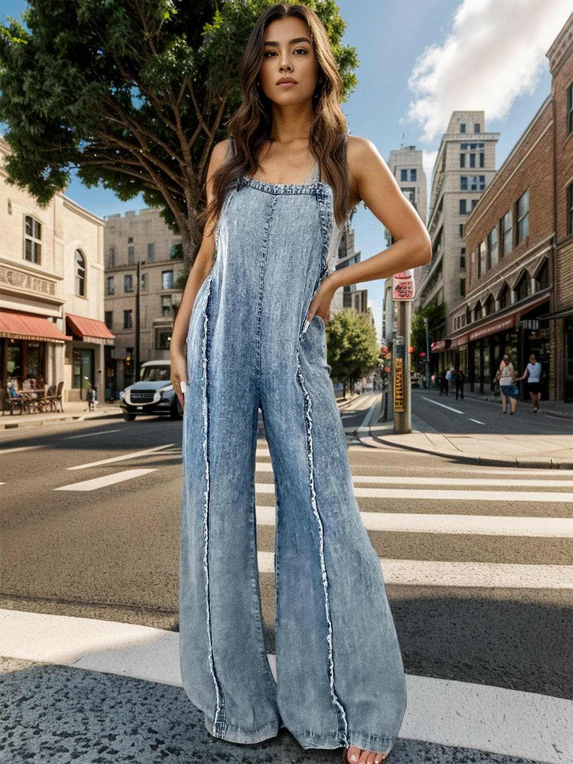 Jeans & Denim Trendsi Premium Chic wide leg denim overalls