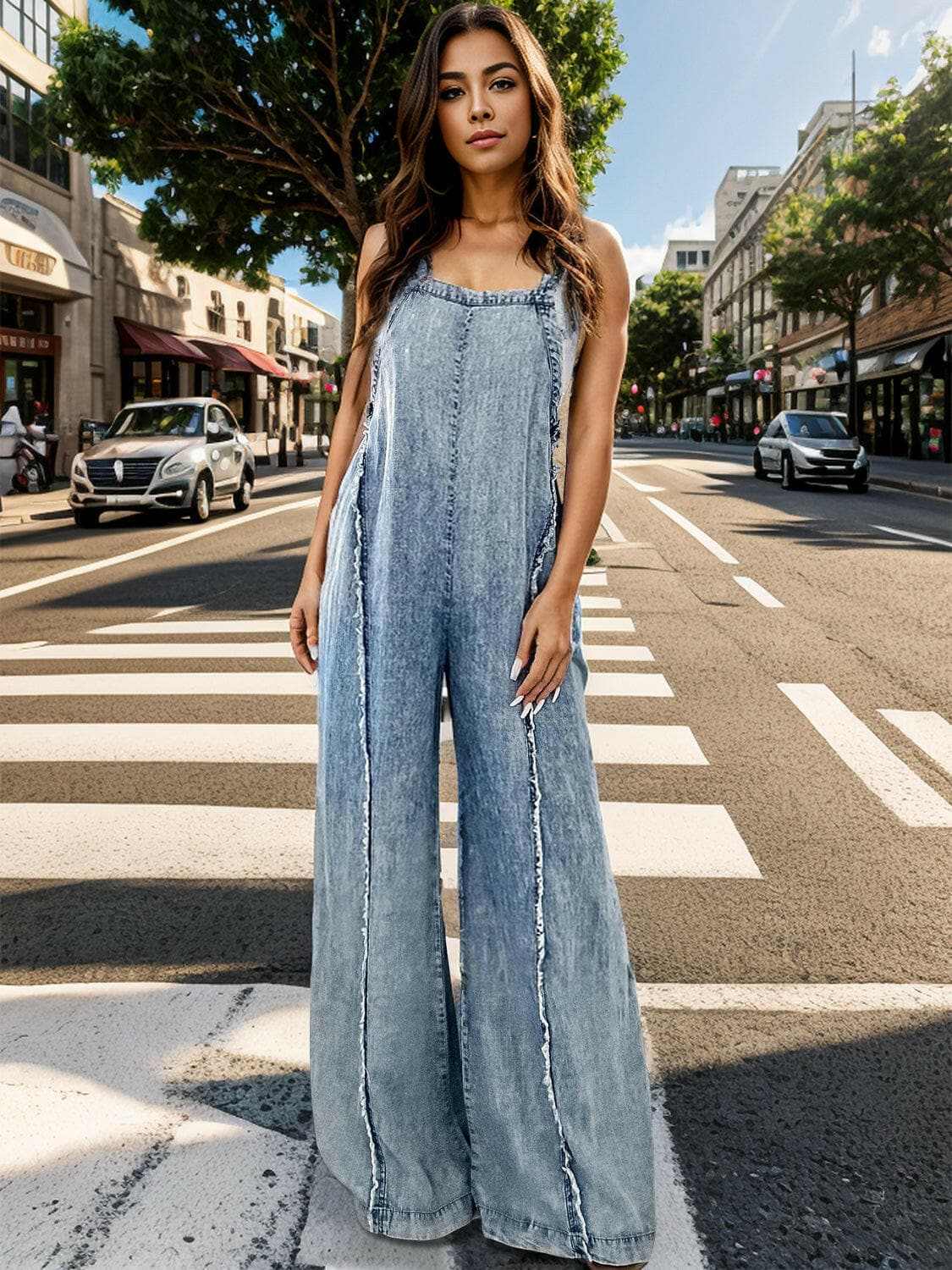 Jeans & Denim Trendsi Premium Chic wide leg denim overalls