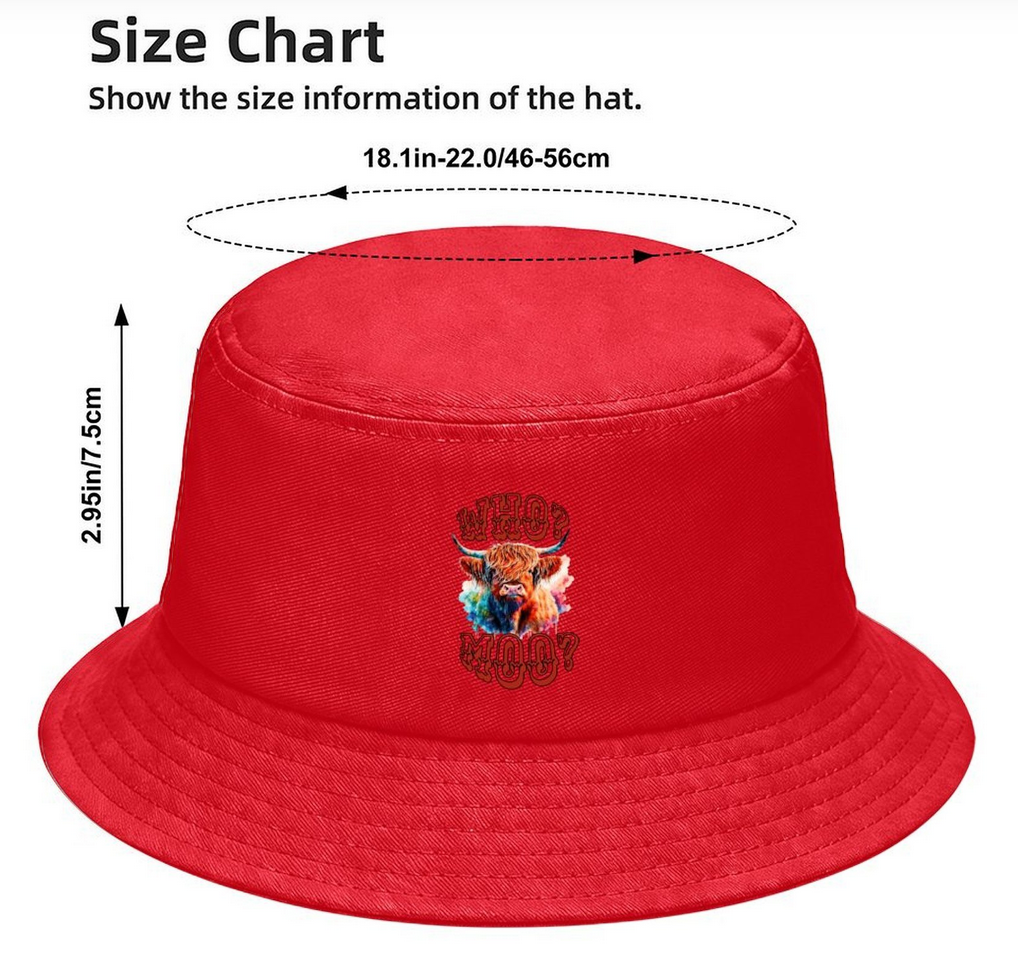 Who? Moo? Highland Cow Design Kid's Bucket Hat | Ships from USA