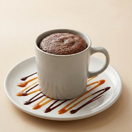 Pastel de chocolate y caramelo en taza