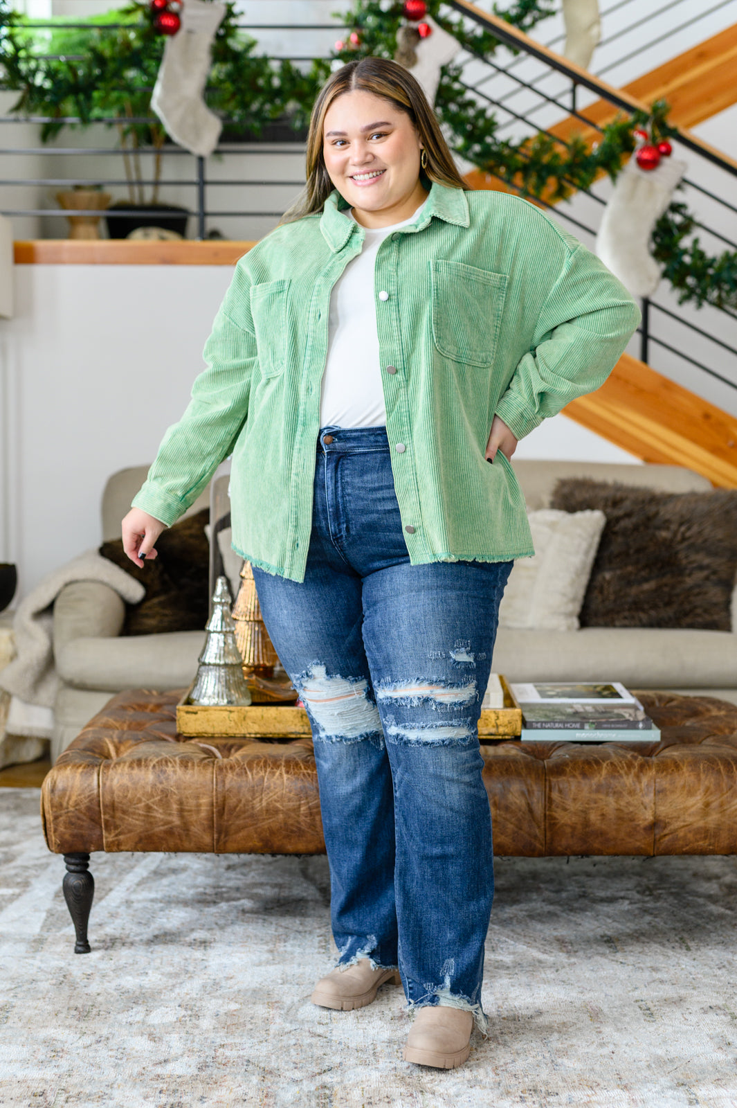 Jeans ajustados tipo 'bootcut' rotos Christine de alto contraste