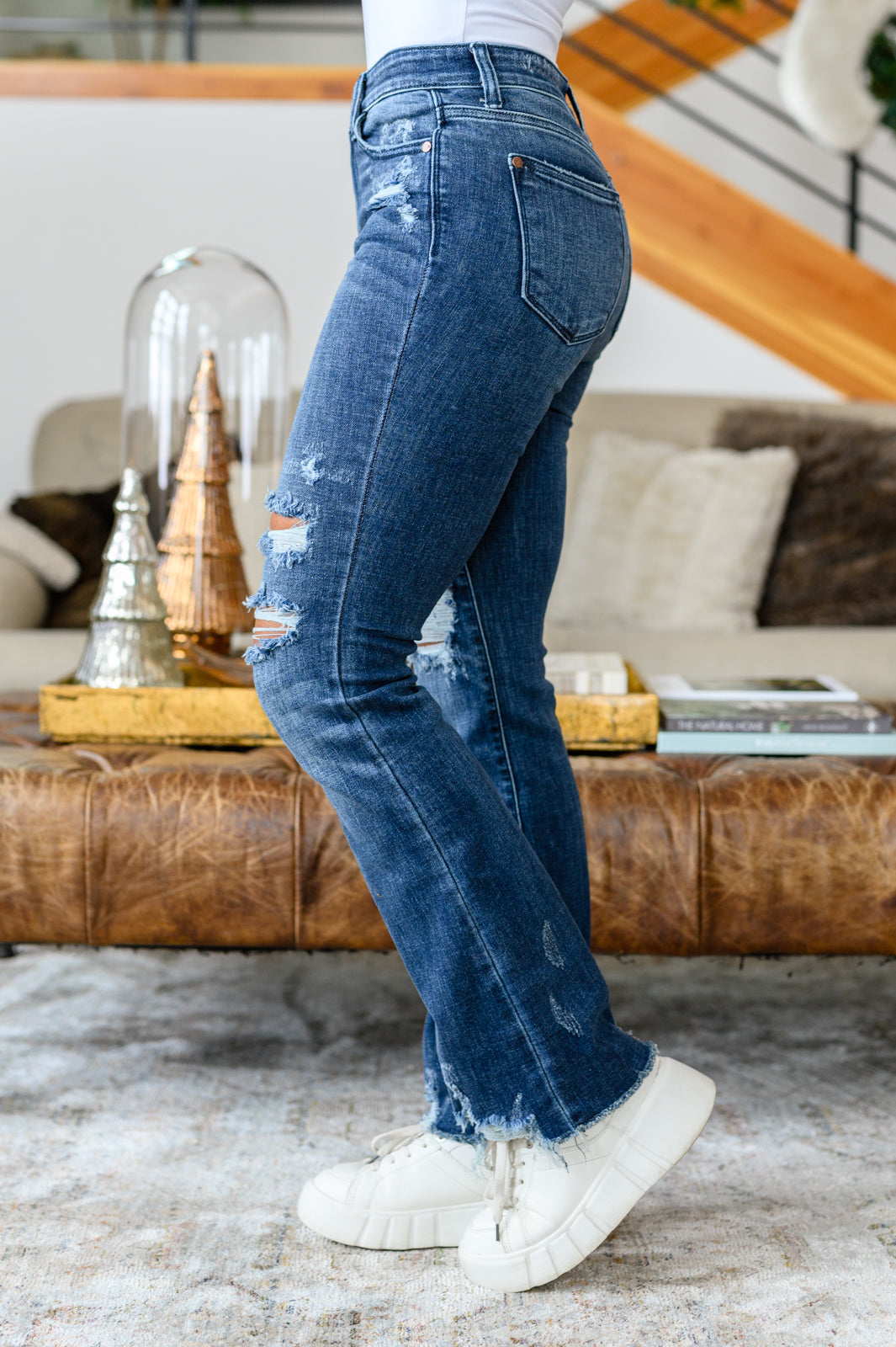 Jeans ajustados tipo 'bootcut' rotos Christine de alto contraste
