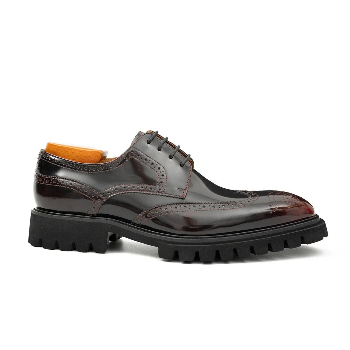Burgundy Wingtip Calf Leather Derby Shoes