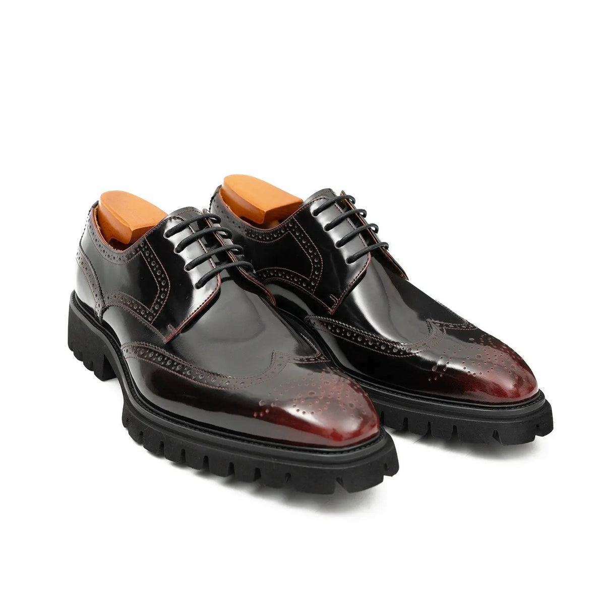 Burgundy Wingtip Calf Leather Derby Shoes