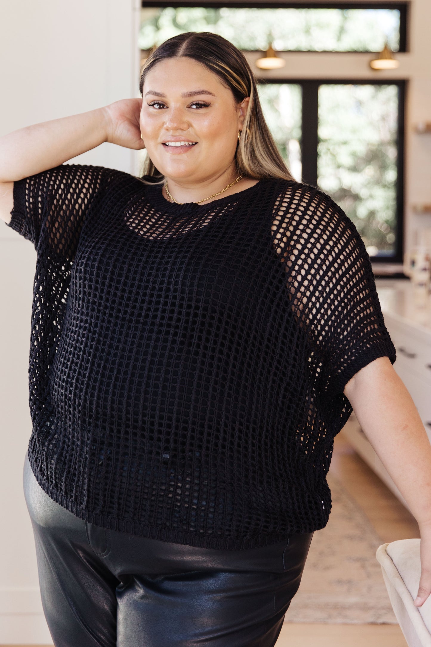Top de rejilla Coastal Dreams en negro