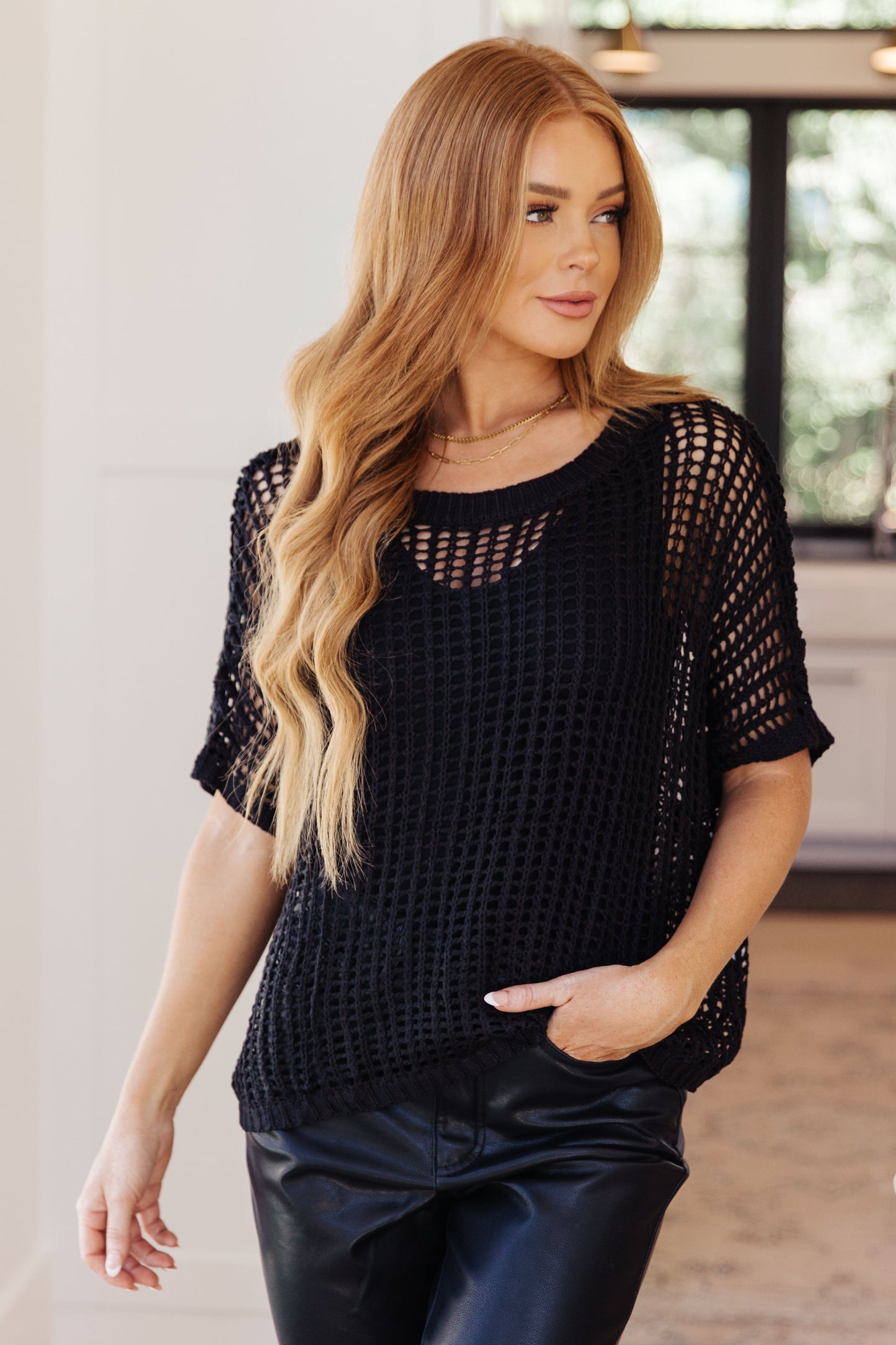 Top de rejilla Coastal Dreams en negro
