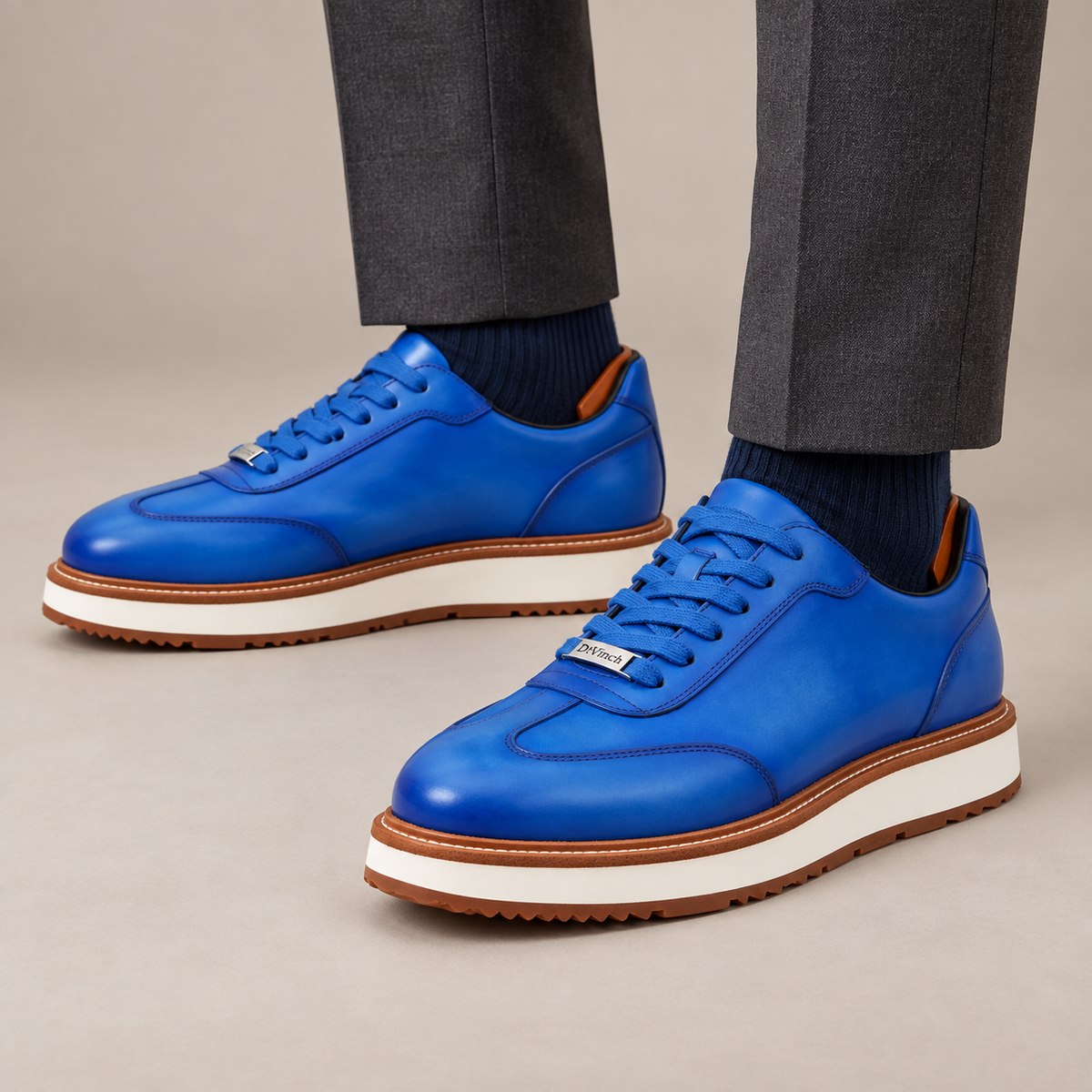 Cobalt Blue Leather Platform Lace-Up Shoes