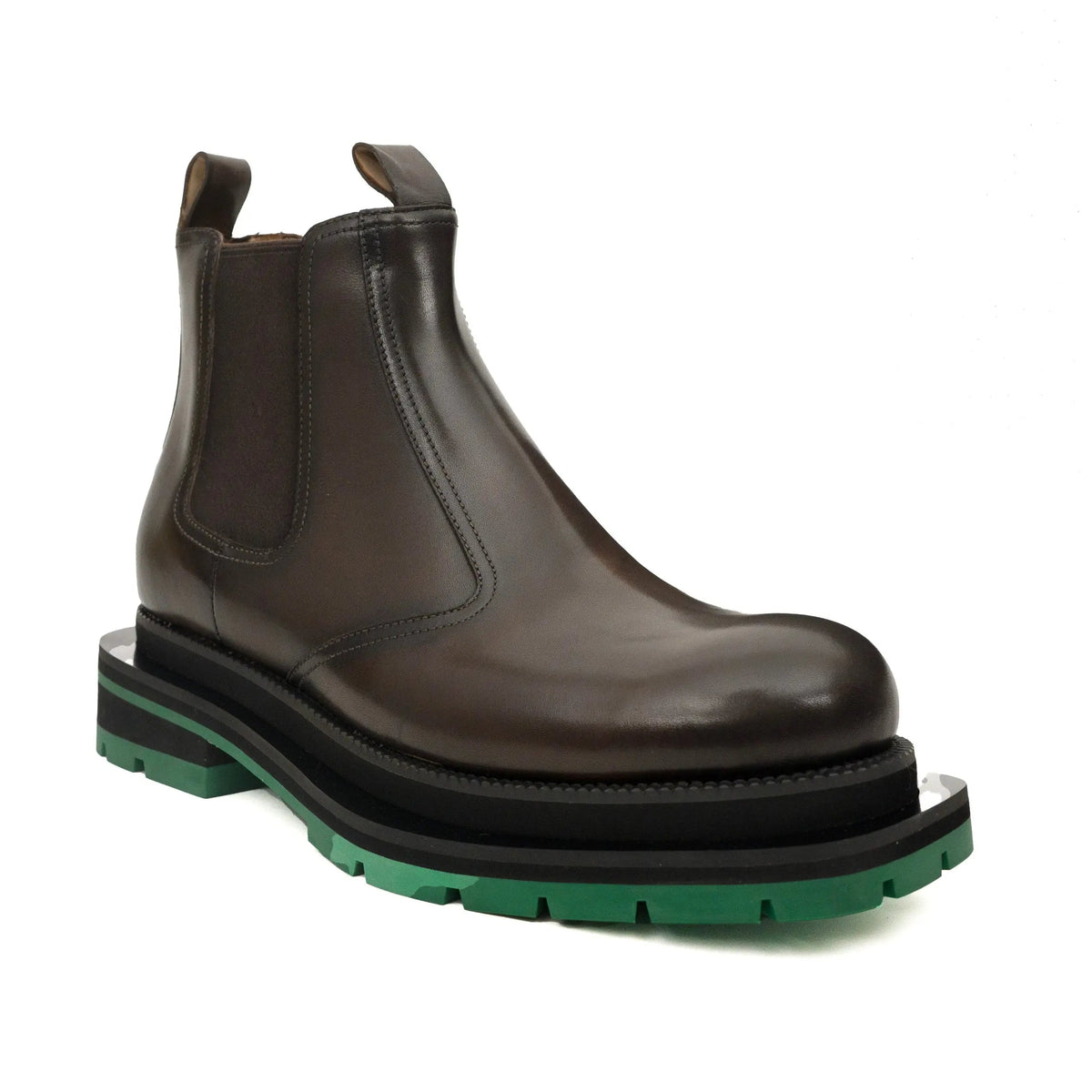 Dark Brown Glossy Platform Plain-Toe Chelsea Ankle Boot