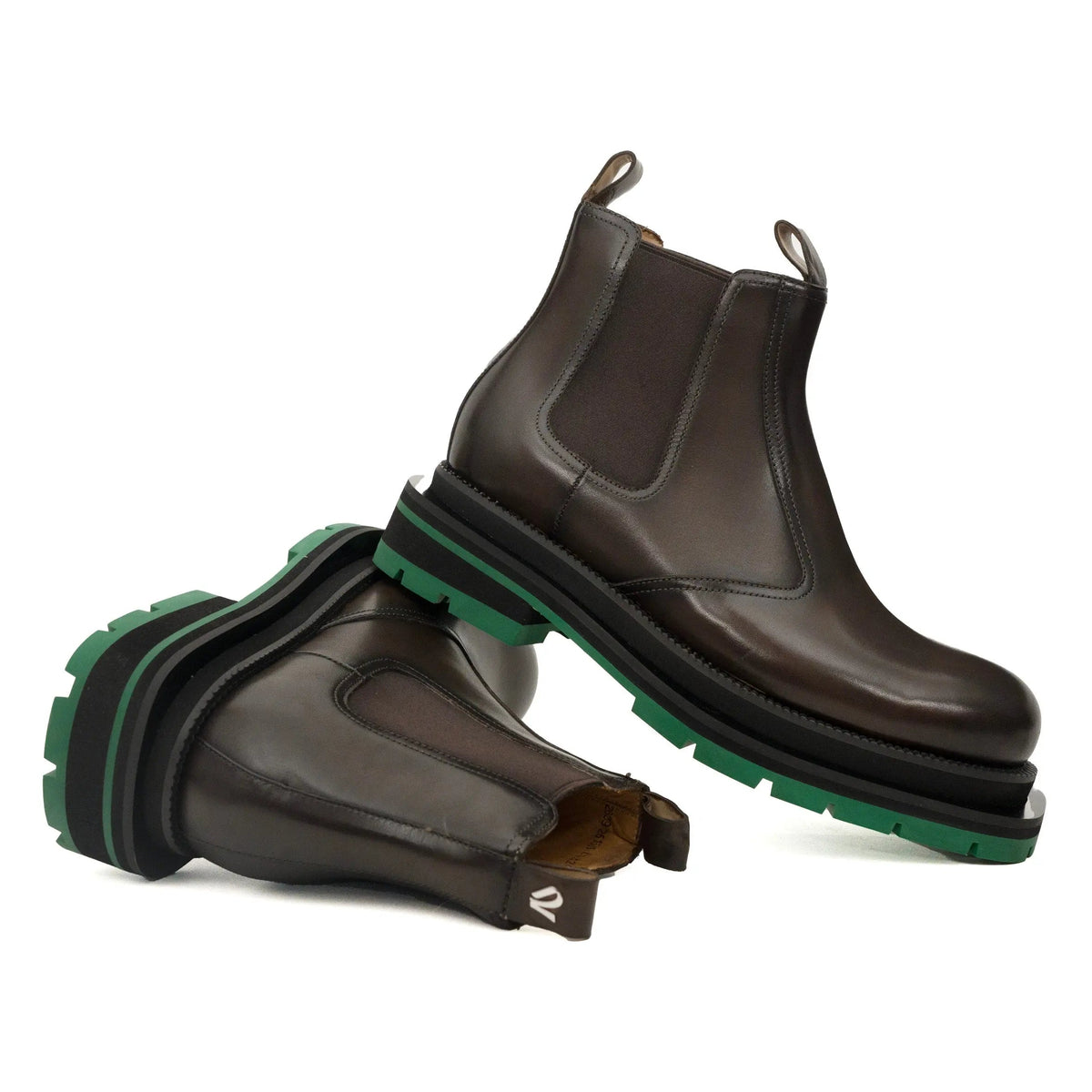 Dark Brown Glossy Platform Plain-Toe Chelsea Ankle Boot