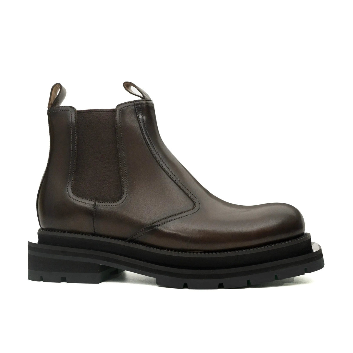 Glossy Platform Plain-Toe Chelsea Ankle Boot