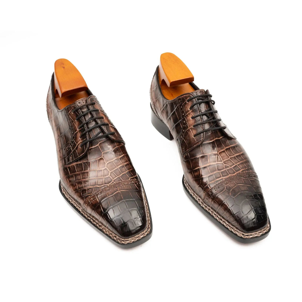 Brown Crocodile Leather Derby Shoes