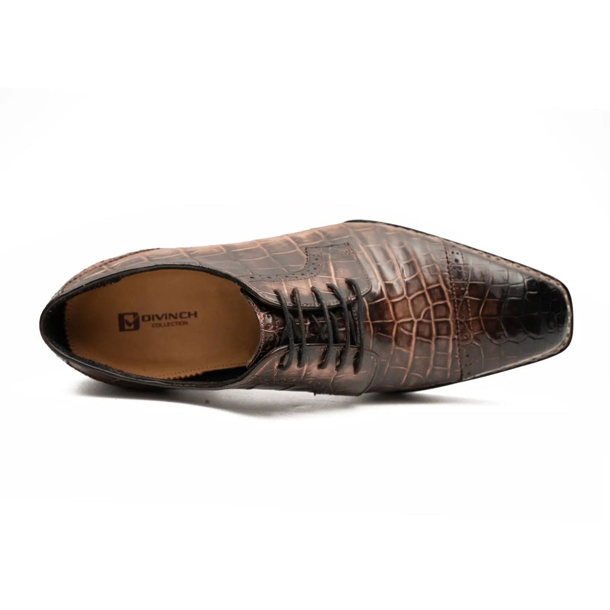 Brown Crocodile Leather Derby Shoes